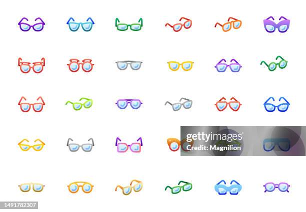 brillen farbverlaufs-icons-set - aviator glasses stock-grafiken, -clipart, -cartoons und -symbole