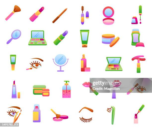 make-up flat gradient icons set - using deodorant stock illustrations