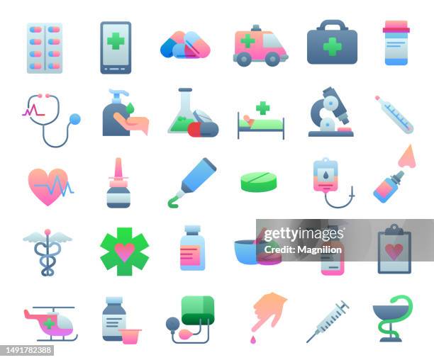 ilustrações, clipart, desenhos animados e ícones de medicina flat gradient icons set - nasal inhaler