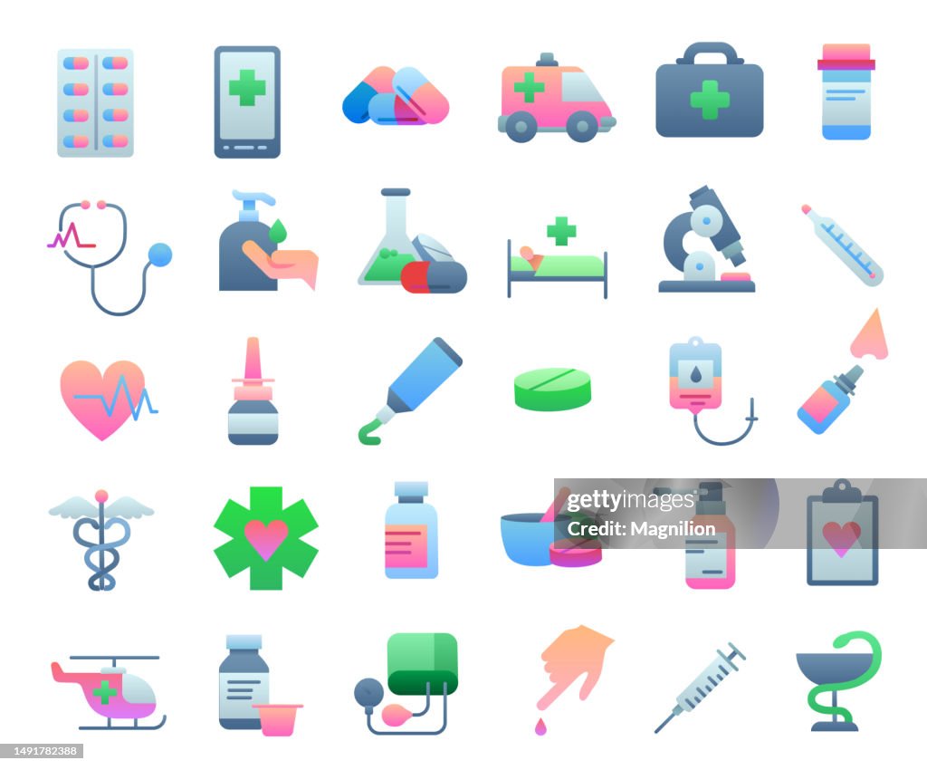 Medicine Flat Gradient Icons Set