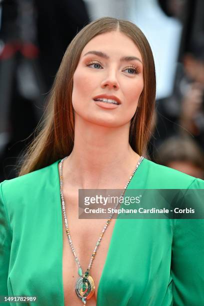 Lorena Rae attends the "Killers Of The Flower Moon" red carpet during the 76th annual Cannes film festival at Palais des Festivals on May 20, 2023 in...