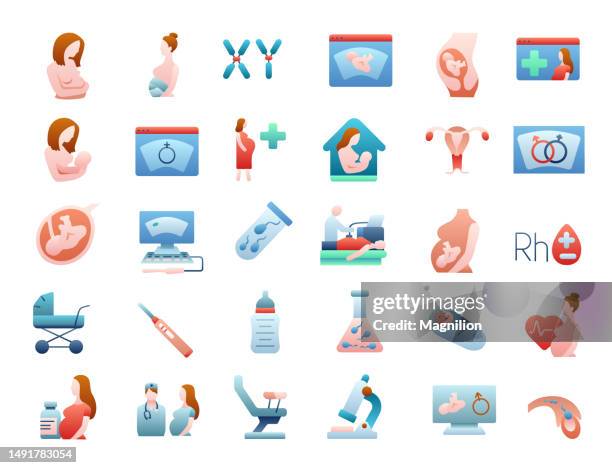 pregnancy flat gradient icons set - artificial insemination stock illustrations