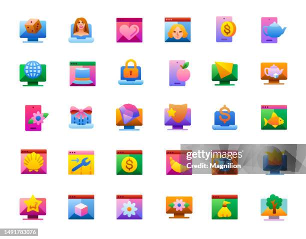 rendering flat gradient icons set - ipad portrait stock illustrations
