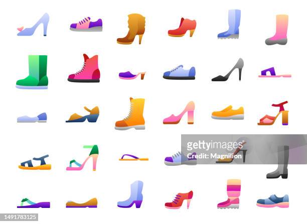shoes gradient icons set - boot vector stock illustrations