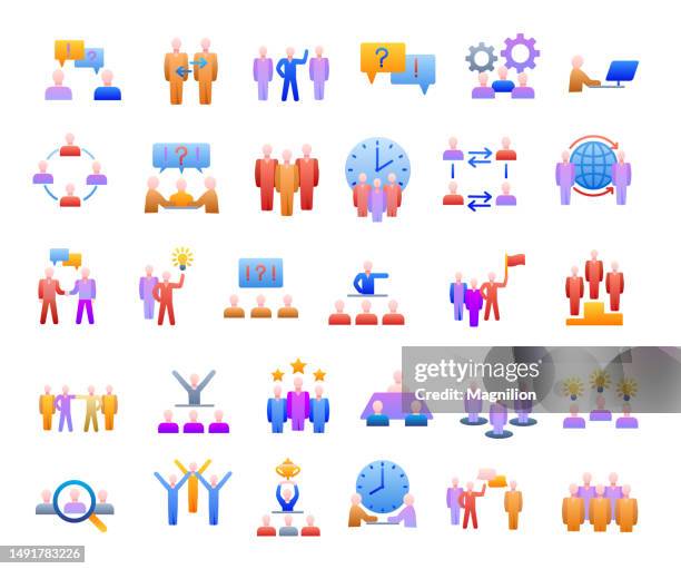 teamwork flat gradient icons set - workout shake stock illustrations