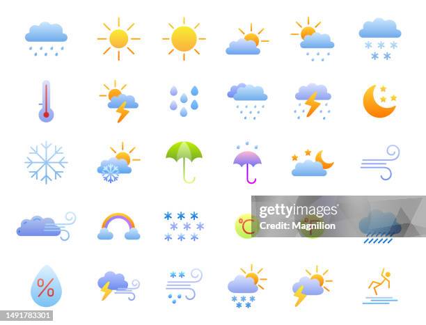 stockillustraties, clipart, cartoons en iconen met weather flat gradient icons set - luchtvochtigheid