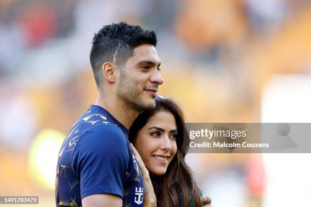 Raul Jimenez of Wolverhampton Wanderers and his partner Daniela Basso look on following his last game at Molineux following the Premier League match...