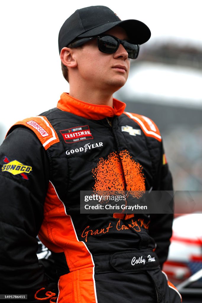 Colby Howard Racing Colby Howard, driver of the Grant County Mulch Chevrolet, waits on ...