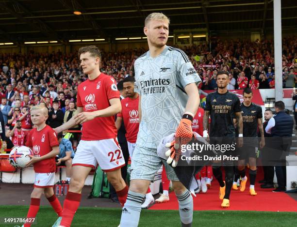 Aaron Ramsdale of Arsenal before the Premier League match between Nottingham Forest and Arsenal FC at City Ground on May 20, 2023 in Nottingham,...