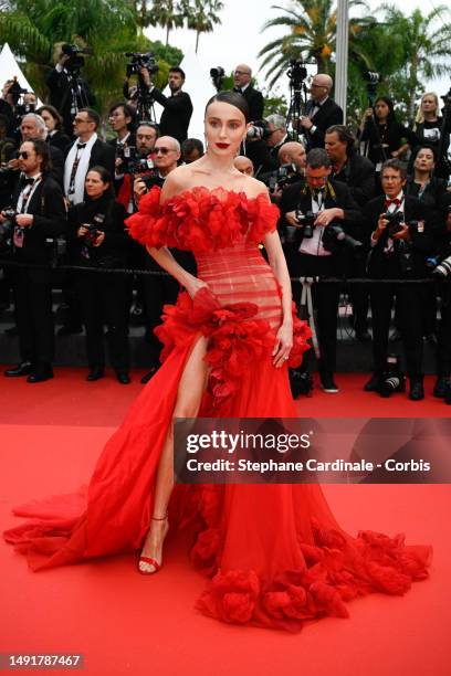 Mary Leest attends the "Killers Of The Flower Moon" red carpet during the 76th annual Cannes film festival at Palais des Festivals on May 20, 2023 in...