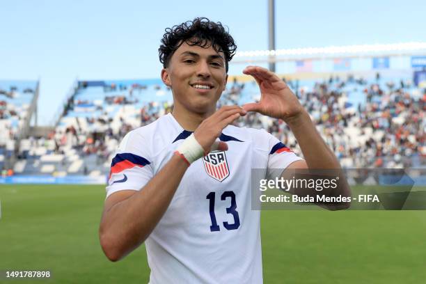 Jonathan Gomez of USA celebrates after winning their match against Ecuador during the FIFA U-20 World Cup Argentina 2023 Group B match between USA...