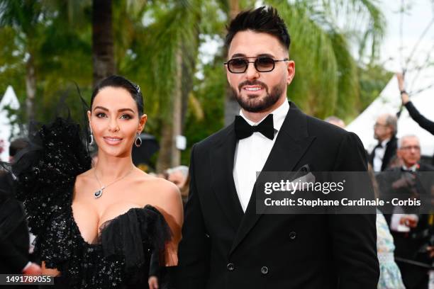 Nabilla Benattia and Thomas Vergara attends the "Killers Of The Flower Moon" red carpet during the 76th annual Cannes film festival at Palais des...