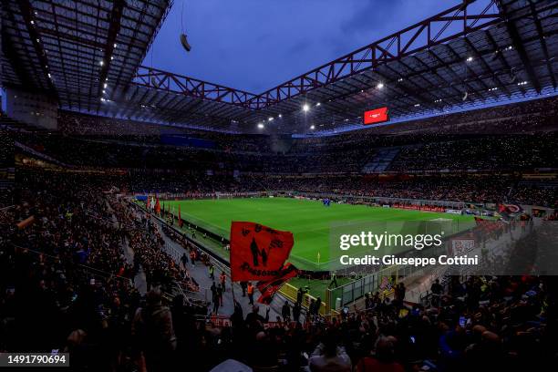 Fans of AC Milan attend during the Serie A match between AC MIlan and UC Sampdoria at Stadio Giuseppe Meazza on May 20, 2023 in Milan, Italy.