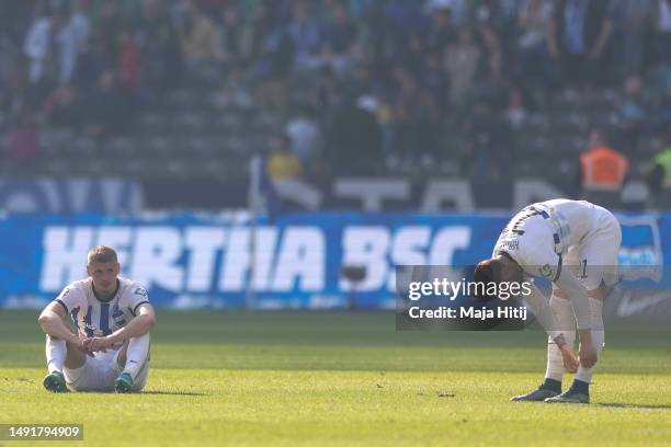 Marton Dardai of Hertha BSC and Marvin Plattenhardt react after the Bundesliga match between Hertha BSC and VfL Bochum 1848 at Olympiastadion on May...