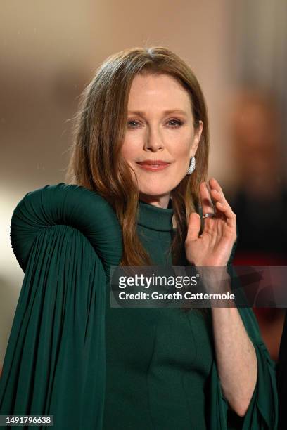 Julianne Moore attends the "May December" red carpet during the 76th annual Cannes film festival at Palais des Festivals on May 20, 2023 in Cannes,...