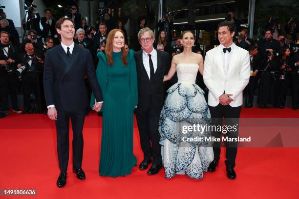 Cory Michael Smith, Julianne Moore, Director Todd Haynes, Natalie Portman and Charles Melton attend the "May December" red carpet during the 76th...