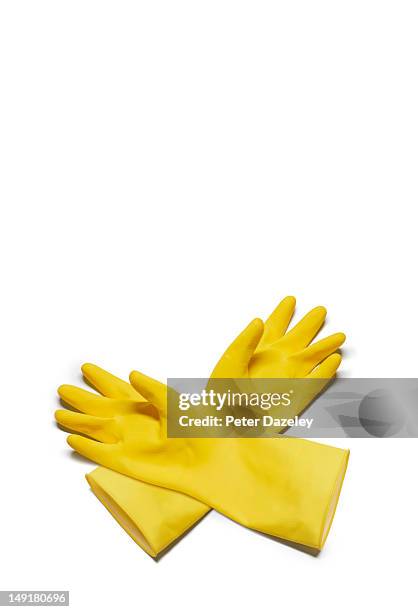 yellow washing up gloves - spülhandschuh stock-fotos und bilder