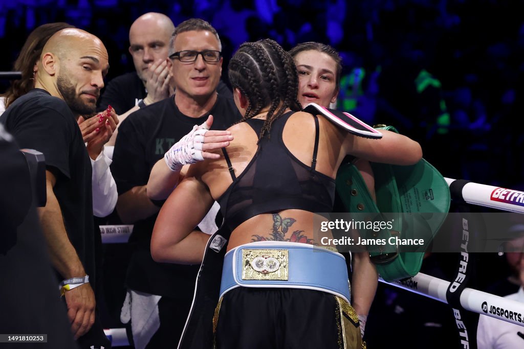 Chantelle Cameron embraces Katie Taylor after defeating her during