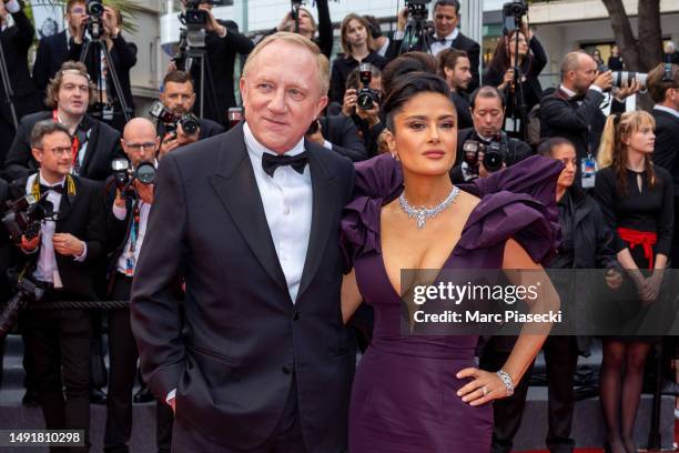 Francois-Henri Pinault and Salma Hayek attend the "Killers Of The Flower Moon" red carpet during the 76th annual Cannes film festival at Palais des...