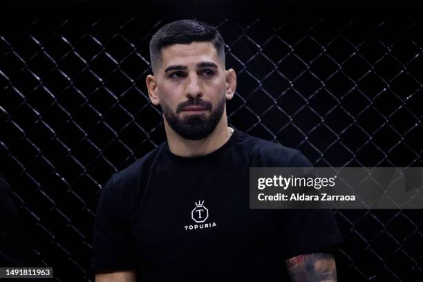 Ilia Topuria attends the combat between Aleksandre "El Conquistador" Topuria and Johan Segas during the Mixed Martial Arts competition "WOW 9 Mixed...