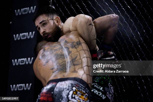 Rafael "Leprechaun" Calderon and Ubay Gonzalez fight during the Mixed Martial Arts competition "WOW 9 Mixed Martial Arts Competition" at Palacio...