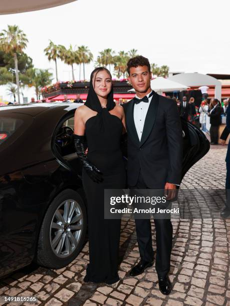 Jan Luis Castellanos and Caroline Joude are seen at the Martinez hotel during the 76th Cannes film festival on May 20, 2023 in Cannes, France.