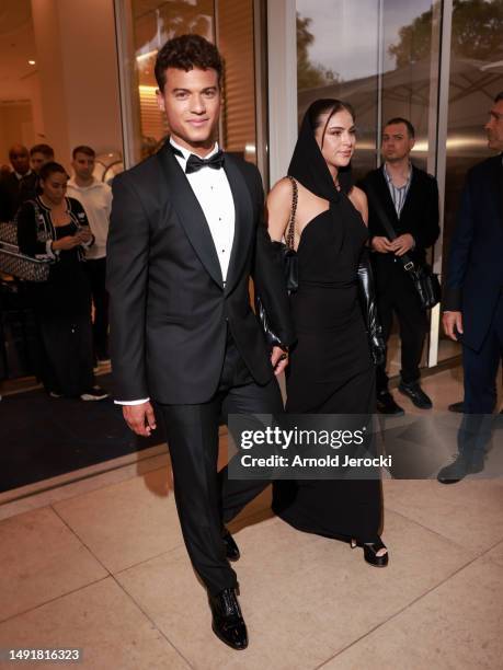 Jan Luis Castellanos and Caroline Joude are seen at the Martinez hotel during the 76th Cannes film festival on May 20, 2023 in Cannes, France.