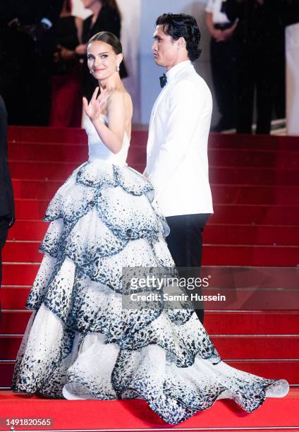 Natalie Portman and Charles Melton attends the "May December" red carpet during the 76th annual Cannes film festival at Palais des Festivals on May...