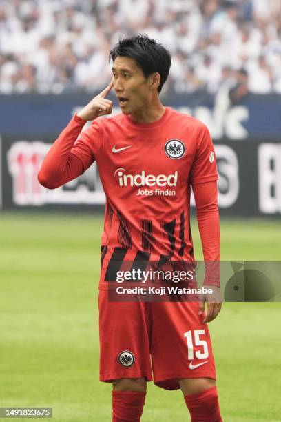 Daichi Kamada of Eintracht Frankfurt looks on during the Bundesliga match between FC Schalke 04 and Eintracht Frankfurt at Veltins-Arena on May 20,...