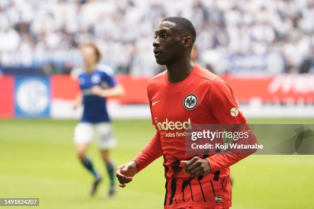 Randal Kolo Muani of Eintracht Frankfurt looks on during the Bundesliga match between FC Schalke 04 and Eintracht Frankfurt at Veltins-Arena on May...