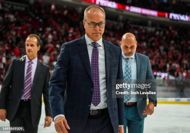 Head coach Paul Maurice of the Florida Panthers walks off the ice after a 2-1 overtime victory against the Carolina Hurricanes in Game Two of the...