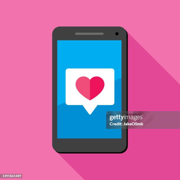 ilustraciones, imágenes clip art, dibujos animados e iconos de stock de heart speech bubble smartphone icon flat 2 - citas románticas