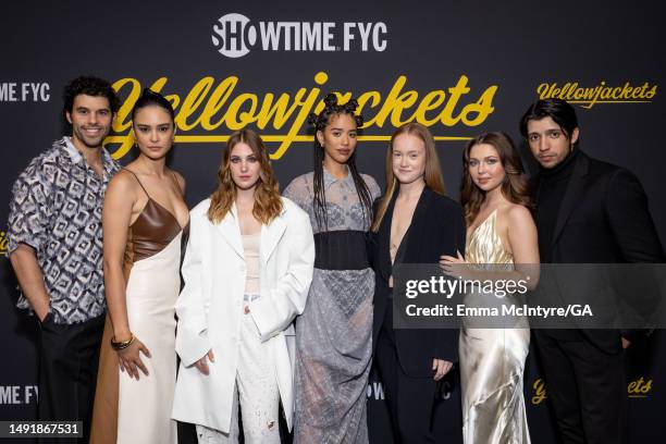 Steven Krueger, Courtney Eaton, Sophie Nélisse, Jasmin Savoy Brown, Liv Hewson, Samantha Hanratty and Kevin Alves attend Showtime's 'Yellowjackets'...