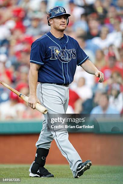 Brooks Conrad of the Tampa Bay Rays walks back to the dugout after an at bat during interleague play against the Philadelphia Phillies at Citizens...