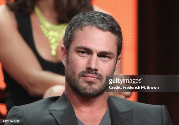 Actor Taylor Kinney speaks onstage at the 'Chicago Fire' panel during day 4 of the NBCUniversal portion of the 2012 Summer TCA Tour held at the...