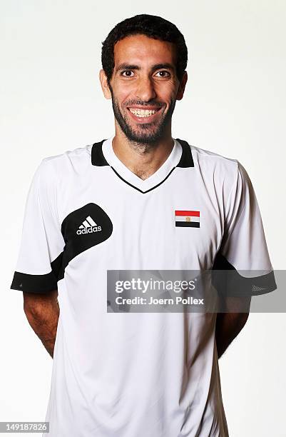 Mohamed Aboutrika of the Egypt Men's Olympic Football Team at the Hilton Hotel on July 24, 2012 in Cardiff, Wales.