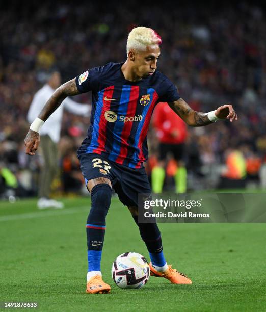 Rafinha of FC Barcelona runs with the ball during the LaLiga Santander match between FC Barcelona and Real Sociedad at Spotify Camp Nou on May 20,...