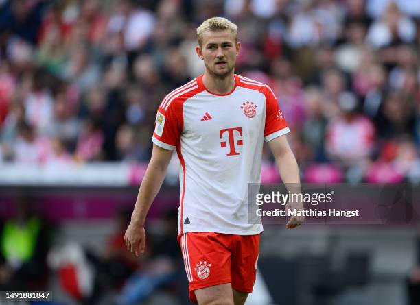 Matthijs de Ligt of Bayern Munich in action during the Bundesliga match between FC Bayern München and RB Leipzig at Allianz Arena on May 20, 2023 in...