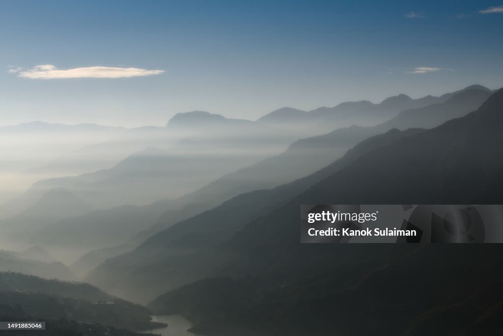 Mountains with fog in Sa Pa, Lao Cai Province, Vietnam
