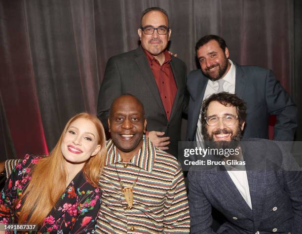 Jessica Chastain, K. Todd Freeman, David Zayas, David Krumholtz and Josh Groban pose at the 89th Annual Drama League Awards at The Ziegfeld Ballroom...