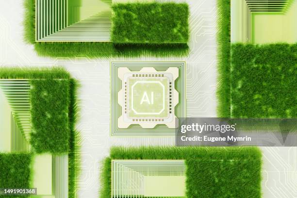 futuristic microchip and digital data flowing. merging technology and ecology. esg - blockchain isometric stock pictures, royalty-free photos & images