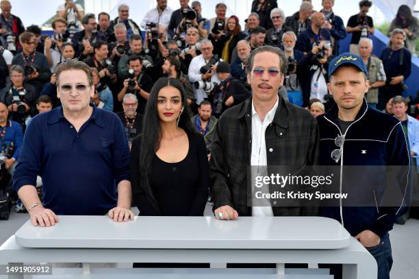 Benoît Magimel, Meriem Amiar, Reda Kateb and Director Elias Belkeddar attend the "Omar La Fraise " photocall at the 76th annual Cannes film festival...