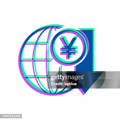 Yen rate decrease. Icon with two color overlay on white background Yen rate decrease. Icon with two color overlay on white background