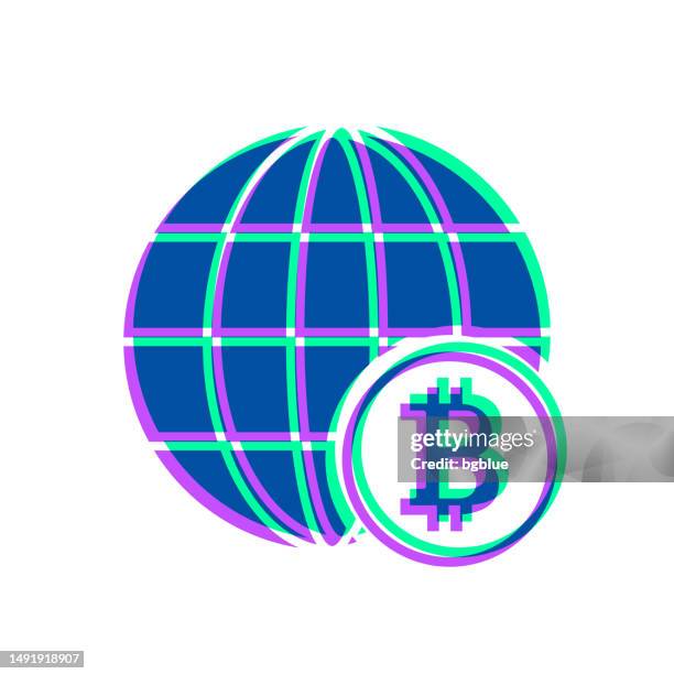 globe with bitcoin sign. icon with two color overlay on white background - decentralization icon stock illustrations