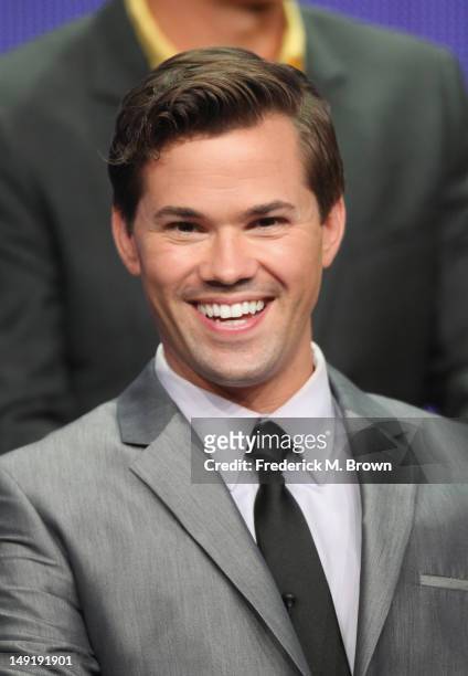 Actor Andrew Rannells speaks onstage at 'The New Normal' panel during day 4 of the NBCUniversal portion of the 2012 Summer TCA Tour held at the...