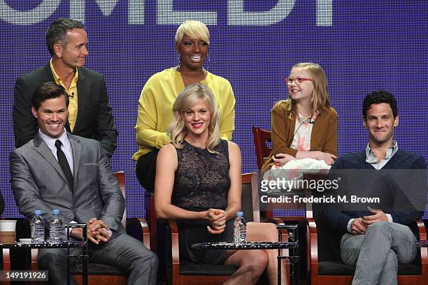 Executive Producer Dante Di Loreto and actresses Nene Leakes Bebe Wood Actors Andrew Rannells, Georgia King and Justin Bartha speak onstage at 'The...