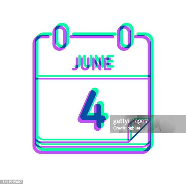 4. juni. symbol mit zweifarbiger überlagerung auf weißem hintergrund - calendar day stock-grafiken, -clipart, -cartoons und -symbole