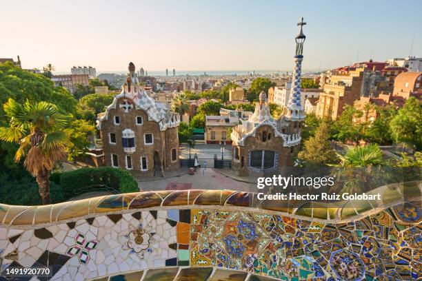 park güell by antoni gaudí, barcelona. - barcelona cityscape stock pictures, royalty-free photos & images