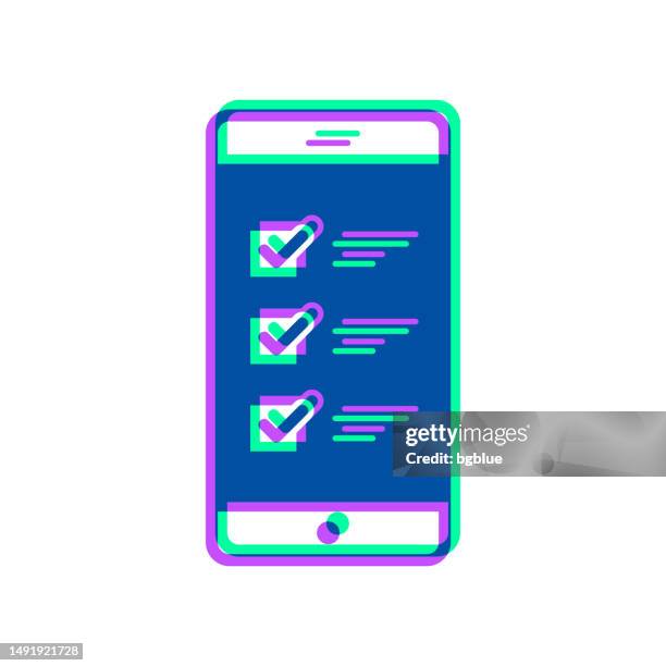 smartphone with checklist. icon with two color overlay on white background - green check mark transparent background stock illustrations