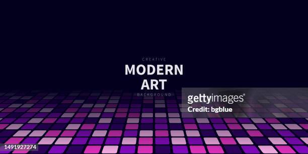stockillustraties, clipart, cartoons en iconen met dance floor with squares and purple gradient - trendy 3d background - dansvloer